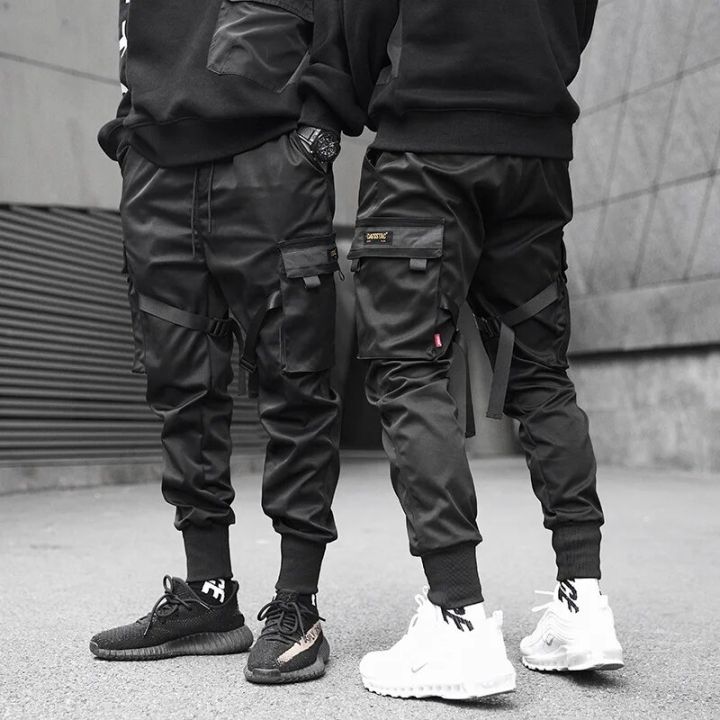 2022 new Joggers Cargo Pants for Men Casual Hip Hop Hit Color Pocket Male Trousers Sweatpants Streetwear Ribbons Techwear Pants
