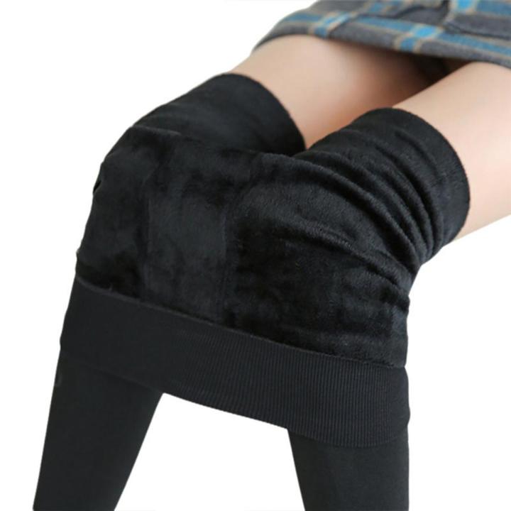Solid Color Women Winter Velet Trousers Female High Elastic Warm Nine Pants Ladies High Waist Slim Leggins