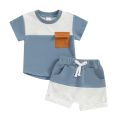 Fashion Summer Baby Boys Clothes Set Short Sleeve Pocket Contrast Color T-shirt + Elastic Waist Shorts 2PCS Kids infant Outfits.