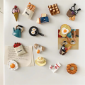 Food-themed Fridge Sticker Three-dimensional Resin Magnet Resin Fridge Magnet Egg Bread Coffee Fridge Magnet Breakfast Decoration Sticker.