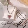 Pink Heart Pendant Necklace for Women Lovers Rhinestone Clavicle Chain Choker Female Cute Crystal Moonstone Jewelry Gifts. 