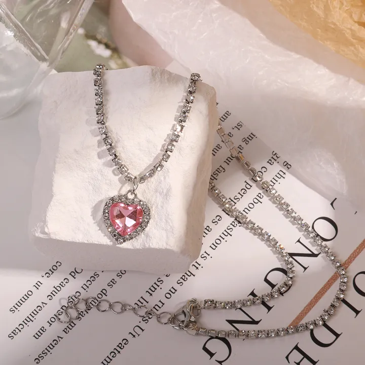 Pink%20Heart%20Pendant%20Necklace%20for%20Women%20Lovers%20Rhinestone%20Clavicle%20Chain%20Choker%20Female%20Cute%20Crystal%20Moonstone%20Jewelry%20Gifts%20-%20Image%204