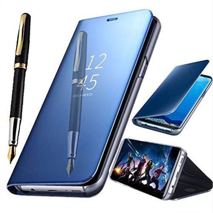 Clear View Mirror Leather Flip Cover for Samsung A8 Star Black