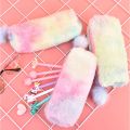 Fluffy Soft Rainbow Pencil Case Cute Novelty Gradient Faux Fur Pen Pouch Stationery Creative Plush Holder Pouch Simple Storage Bag. 