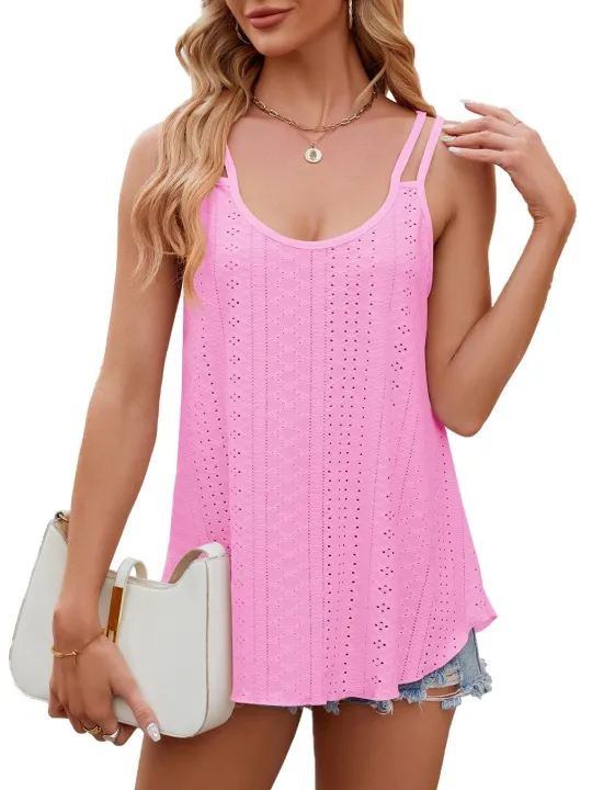 Women's%20Sleeveless%20Shirts%20Eyelet%20Loose%20Fit%20Tank%20Tops%20Casual%20T%20Shirts%20Summer%20Ladies%20Crew%20Neck%20Tunic%20T%20Tops%20-%20Image%203