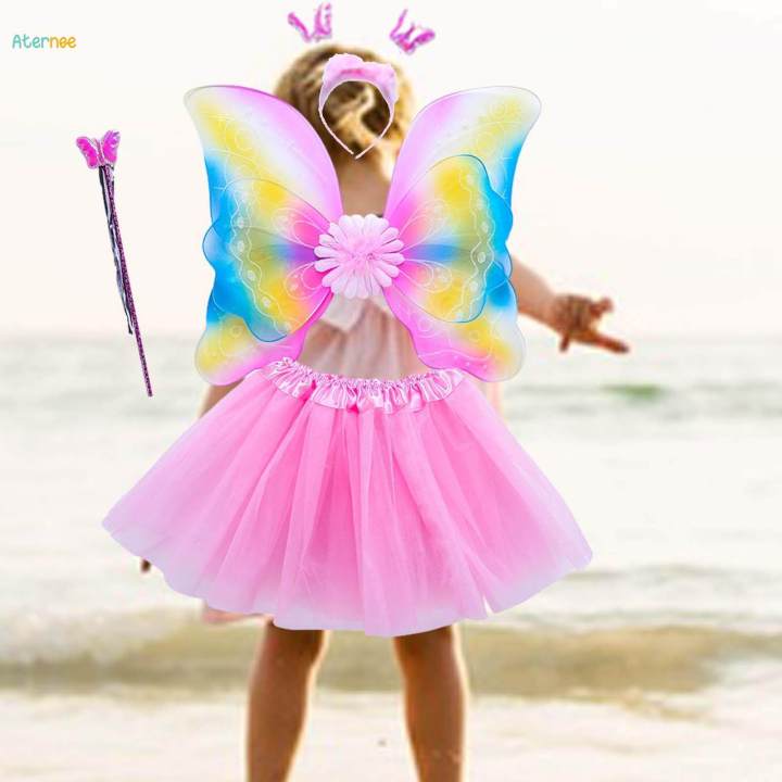 4Pcs%20Girls%20Fairy%20Costume%20Butterfly%20Wing%20Kids%20Princess%20Cosplay%20Fancy%20Dress%20Pink%20-%20Image%202