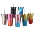 Coffee Bottle With Straw To Go Cold  Cup Insulated Water Tumbler Mug Travel 500ml/17oz Double Wall 304 Stainless Steel. 