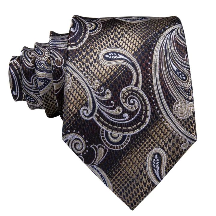 Hi-Tie%20Paisley%20Brown%20Tie%20For%20Men%20Elegant%20Mens%20Necktie%20Pocket%20Square%20Cufflink%20Groom%20Wedding%20Accessory%20Wholesale%20New%20Designer%20-%20Image%204
