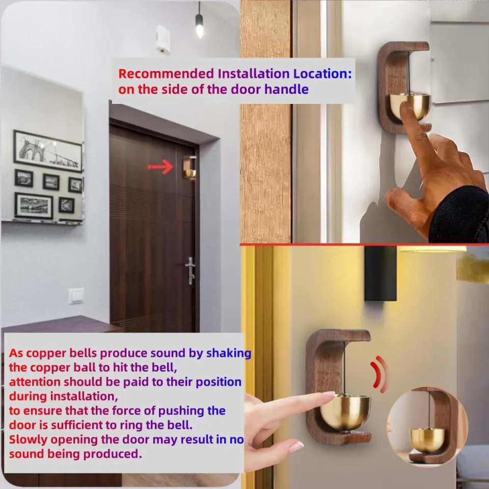 IcosaMro Zen Magnetic Wood Doorbell – Natural Wood & Brass, Hanging Door Chime For Home, Office, Fridge, Or Barn Door, 3x1.7 Inches