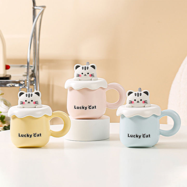 Creative cartoon cute cat ceramic mug student mug milk mug office drinking mug couple mug gift