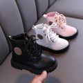 Kids Tide Boots Boys Shoes Autumn Winter Leather Children boots Fashion Toddler Girls Warm Winter Boots Kids Snow Black shoes.