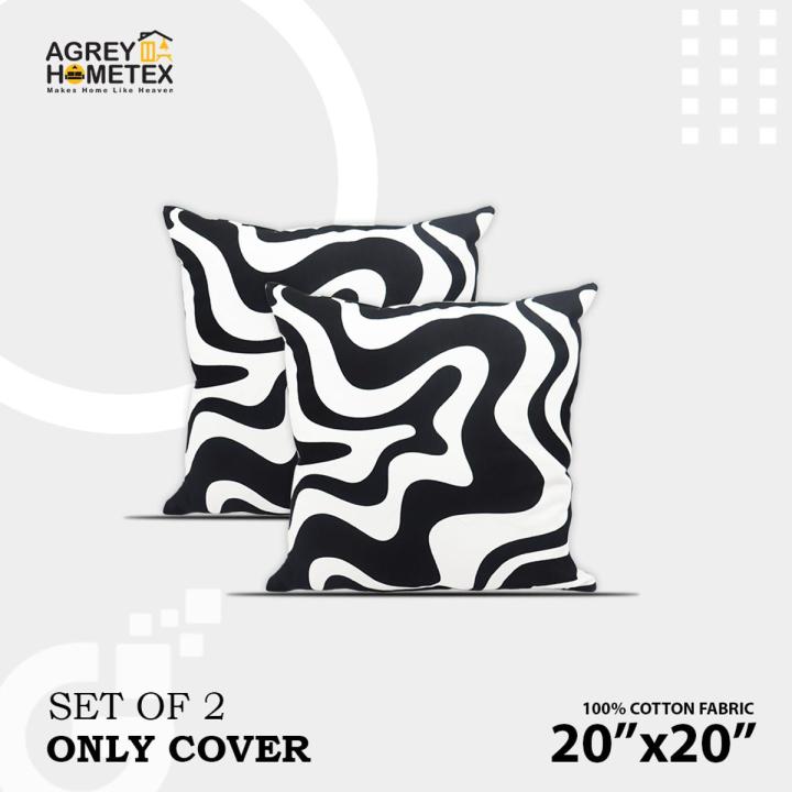 Cushion Cover, Black & White, (20"x20") Set of 2, Only Cover