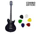 Combo ofProfessional Electric Lead Guitar - Black and Alice 6 Pcs AP-100JS Picks. 