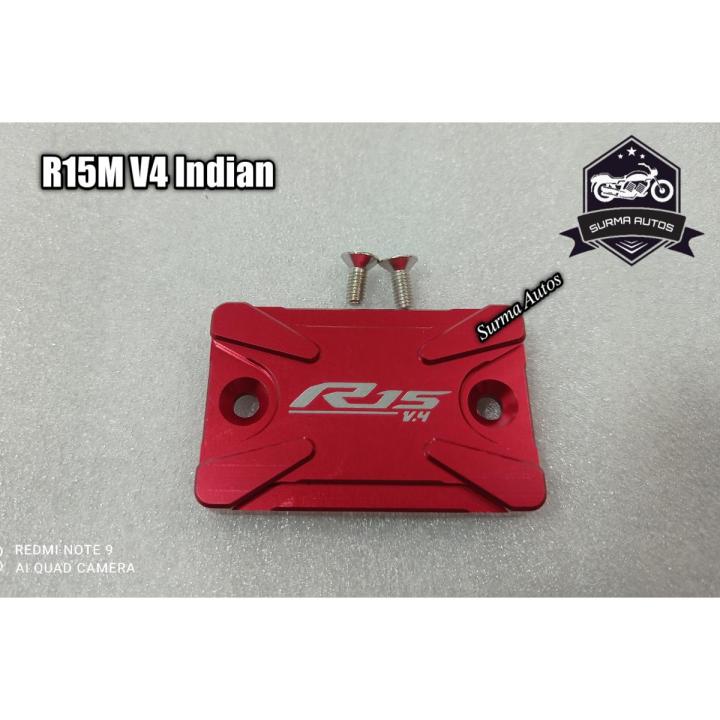 Motorcycle CNC Aluminum Rear Brake Fluid Reservoir Cap Cover For YAMAHA R15M V4 Indian ( Red Color )