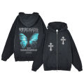 Y2K Zip Up Hoodie for Men Cross Print Loose Long Sleeve Pullover Women Retro Harajuku Sweatshirts Oversized Goth Hip Hop Jacket. 