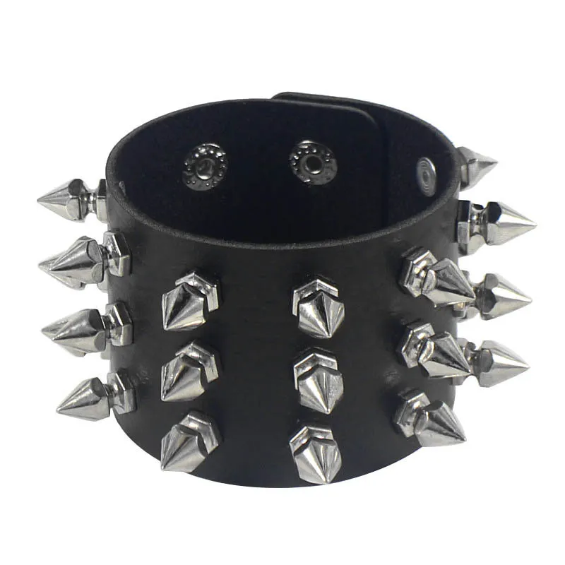 Gothic Spike Bracelet Black Wide Leather Punk Bracelets for Women