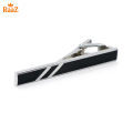Black Silver Vertical Stripe Brushed Steel Tie Clip for Men.