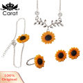 Carat 5Pcs/Set Fashion Sunflower Pendant Necklace Stud Earrings Ring Bracelet Jewelry. 