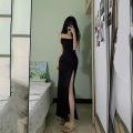 Lucyever Black Spaghetti Strap Women's Dress 2024 Summer Tight Side Split Long Dresses Female Elegant Bodycon Maxi Dress Shapewear.