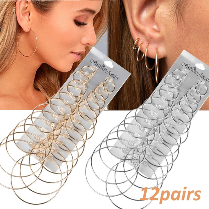 6 Pairs/set Color Hoop Earrings Creative Big Circle Earring Set for Women Girls Simple Punk Fashion Jewelry