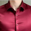 Men's Luxury Navy Satin Dress Shirts 2023 Brand New Slim Fit Long Sleeve Shirt for Men Business Casual Strech Chemise Homme.
