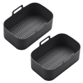 2Pcs Silicone Pot for Air Fryer Reusable Silicone Air Fryer Liner Foldable Basket Air Fryer Rack with Handles Black.