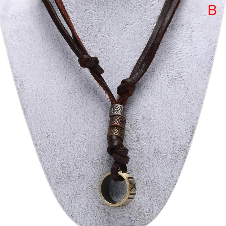Fashion Vintage Faux Leather Pendant Adjustable Chain Men Necklace Jewelry Gifts