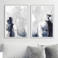 Blue and Grey Abstract Wall Art Prints Watercolor Brushstroke Art Painting Canvas Poster Modern Minimalist Wall Pictures Decor. 