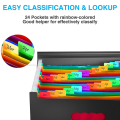 24 Pockets Expanding File Folder Letter A4 Paper Document with Blank Labels Desktop Storage Organizer.