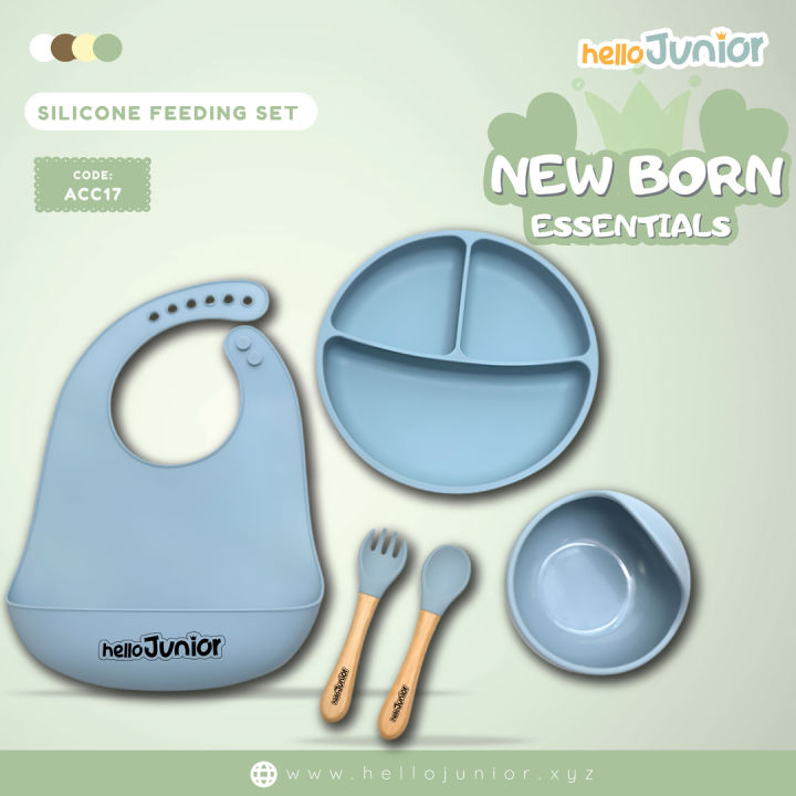 Hello Junior silicone baby feeding set, Light blue