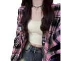 American Retro Autumn Long Sleeve Plaid Shirt Women Spring and Autumn Fashion Brand Sweet Cool College Style polo Collar Shirt Coat. 