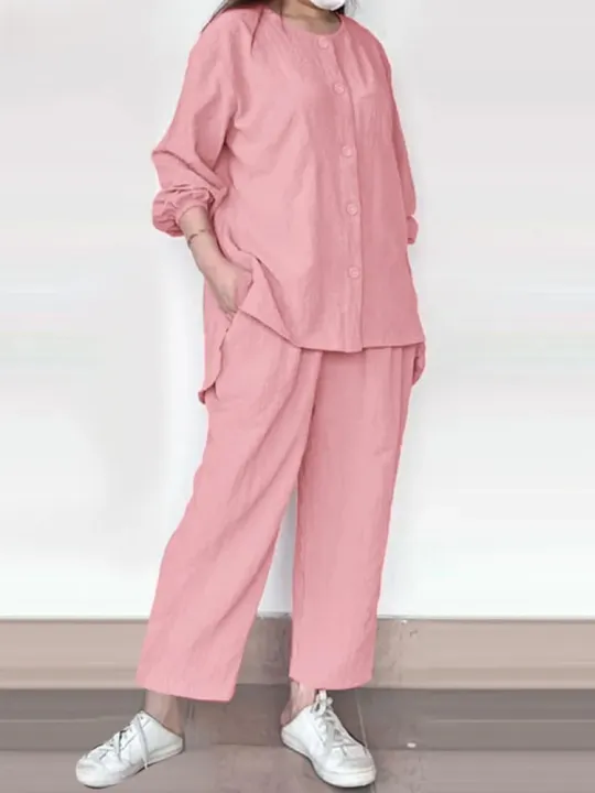 Ladies%20qualityful%20Fashion%20Pants%20Sets%20Summer%20Long%20Sleeve%20Shirt%20Casual%20Solid%20Trousers%20Suits%20Loose%20Tracksuit%20Outi%20fits%202PCS%20Matching%20Sets%20-%20Image%206