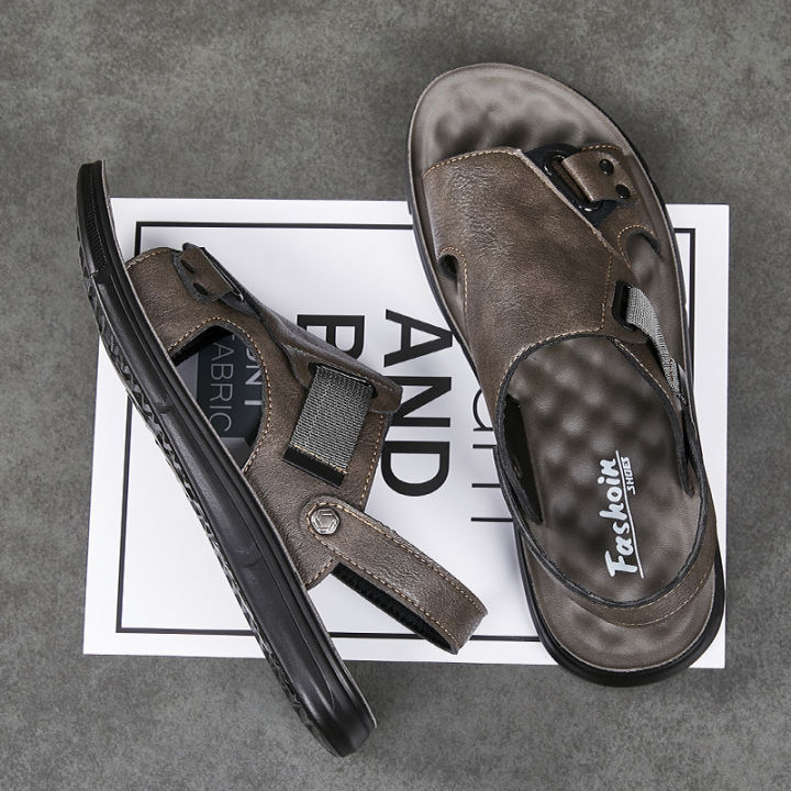 Sandals men's summer new men's casual outdoor beach shoes men's breathable sandals 2024 british korean leather sandals