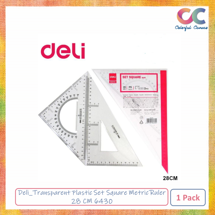 Deli_Transparent Plastic Set Square Metric Ruler 28 CM 6430 1 Pack ...