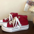 Autumn Red Shoes Canvas Shoes High-Top Women's Hong Kong Style2022New Year All-MatchinginsThick-Soled Small Sneakers. 