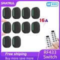 SMATRUL - Wireless Light Switch - Mini Breaker RF 433Mhz - 10 Key Remote - Relay Timer Receiver - 16A 110V 220V. 