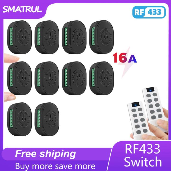 SMATRUL - Wireless Light Switch - Mini Breaker RF 433Mhz - 10 Key Remote - Relay Timer Receiver - 16A 110V 220V
