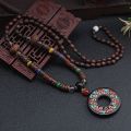 Handmade Vintage Ethnic Round Nepal Buddhist Mala Necklace Wood Beads Statement Pendants Necklace Women men Jewelry.