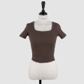6 Color Selection ~ Square Collar Skinny Slimming Short Short Sleeve T T-shirt Women's Top Show Waist Korean Style Pure Desire Style Slim Fit Slimming. 