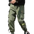 Safari Style Men Cargo Pants Side Pockets Stretchy Waist Drawstring Strap Decor Ankle-banded Jogger Pants. 