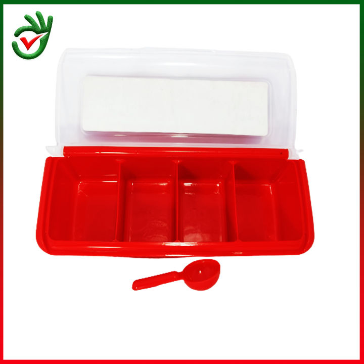 Plastic 4 Containers Spice Box with Spoon