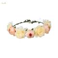Boho Flower Crown Floral Garland Headband Flower Headpiece with Ribbon Champagne. 