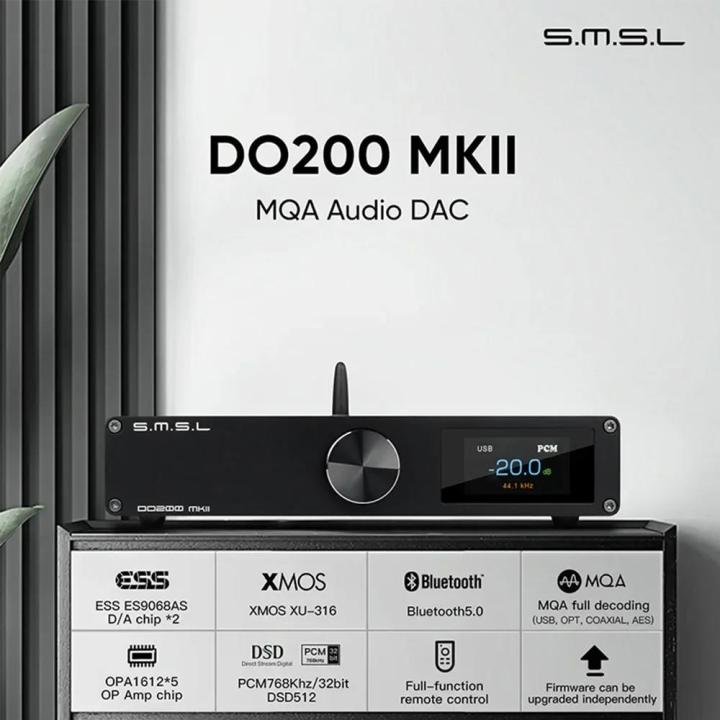 SMSL DO200 MKII Bluetooth 5.1 MQA Sound Audio DAC Desktop DSD XMOS ES9068AS*2 Support MQA-CD Full with Remote Control Decoding