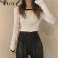 IELGY Black Knitted Women's clothes Casual All-match Base Long-sleeved Sweater Top Jacket.