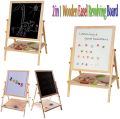 Kids 2 in 1 Wooden Easel Black Board & Magnetic White Board Double Sided REVOLVING Easel Board. 