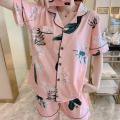 Pajamas for Women Short Sleeve Sleepwear Loungewear Satin Pyjamas Cartoon Summer Home Wear Ladies Silk Nightwear Set. 