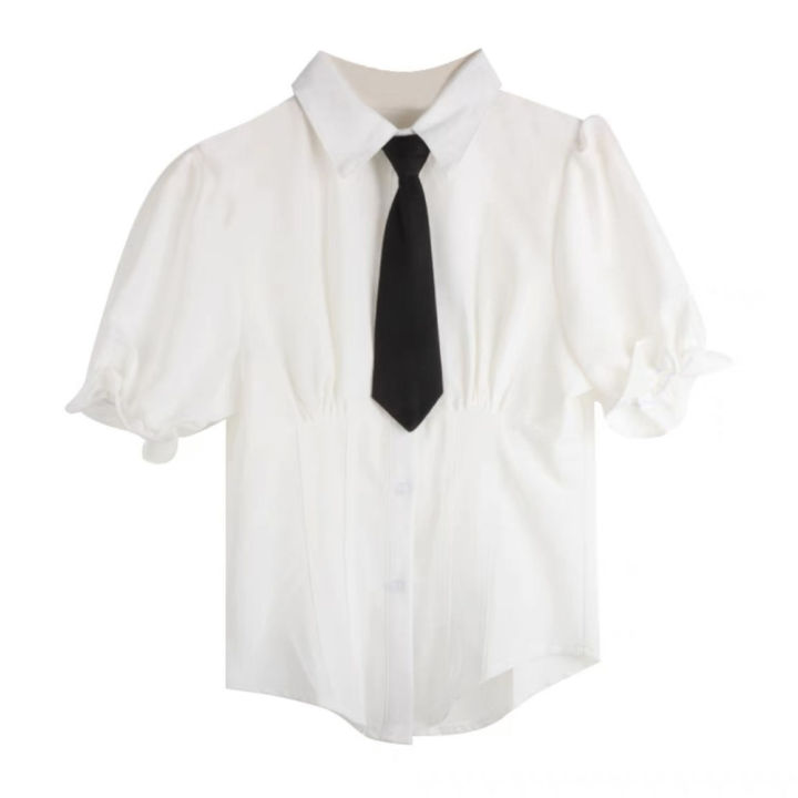 College%20Style%20Japanese%20SuitJKUniform%20Women's%20Waist-Tight%20Slimming%20Puff%20Sleeve%20Shirt%20Top%20High%20Waist%20Bubble%20Cake%20Dress%20-%20Image%209