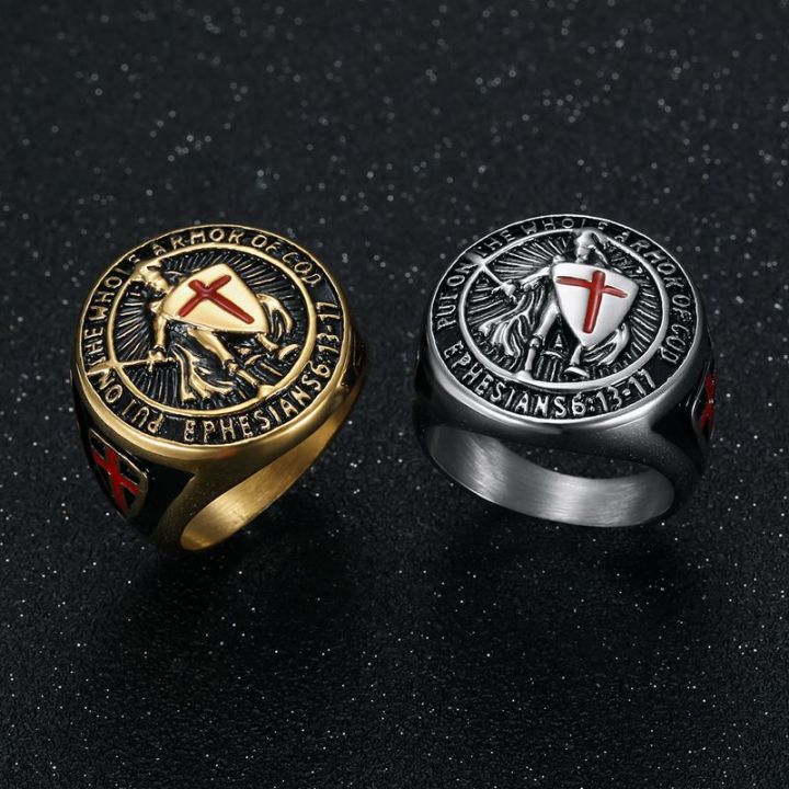 European%20and%20American%20New%20Hiphop%20Men's%20Titanium%20Steel%20Gold%20Plated%20Ring%20Vintage%20Templar%20Red%20Cross%20Shield%20Ring%20-%20Image%202