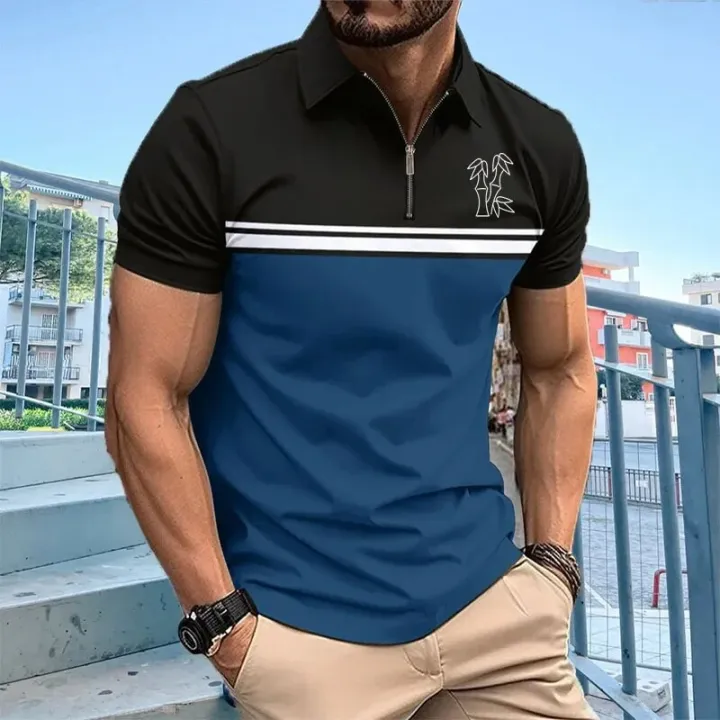 Men's%20polo%20shirt%20with%20collar%20and%20zipper,%20street%20casual%20T-shirt,%20striped%20color,%20new%20-%20Image%204