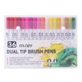 12/24/36/48PCS Colors FineLiner Dual Tip Brush Pens Drawing Painting Watercolor Art Marker Pens School Supplies. 